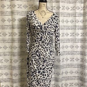 Lauren Ralph Lauren Long Sleeve Dress- Gray & White Geometric Pattern-Size 8